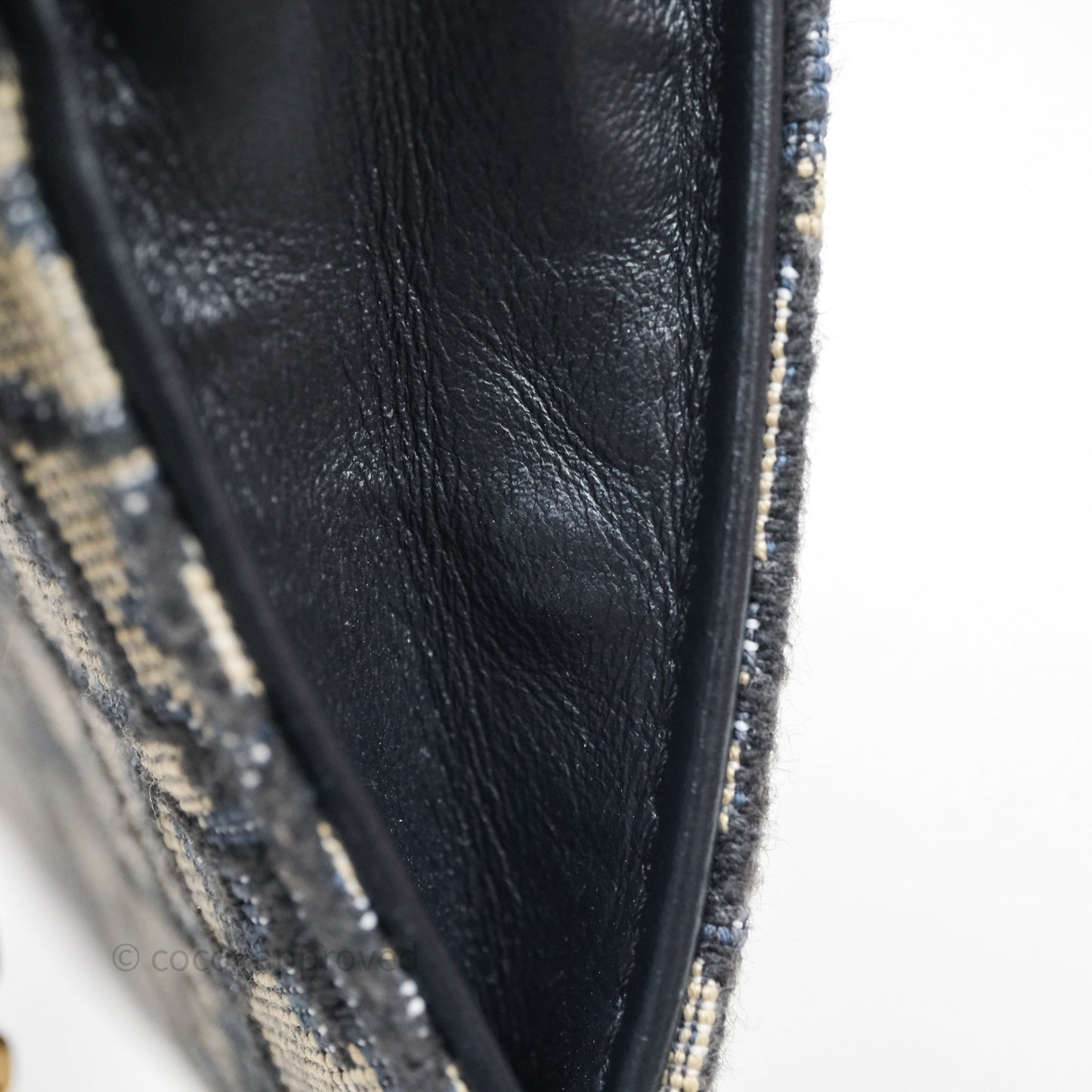 Christian Dior Small Saddle Pouch Wallet with Chain Blue Dior Oblique Jacquard