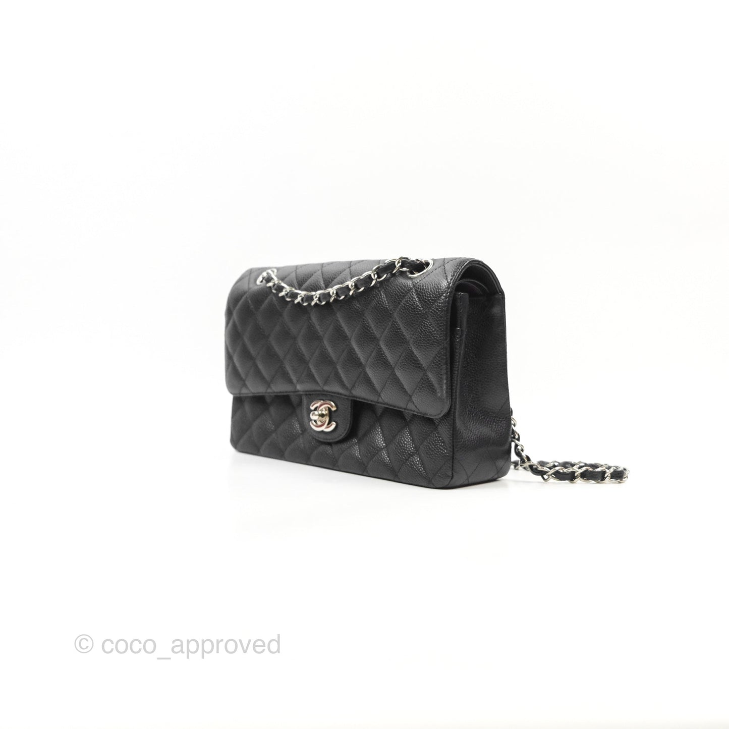 Chanel Classic M/L Medium Flap Quilted Black Caviar Silver Hardware