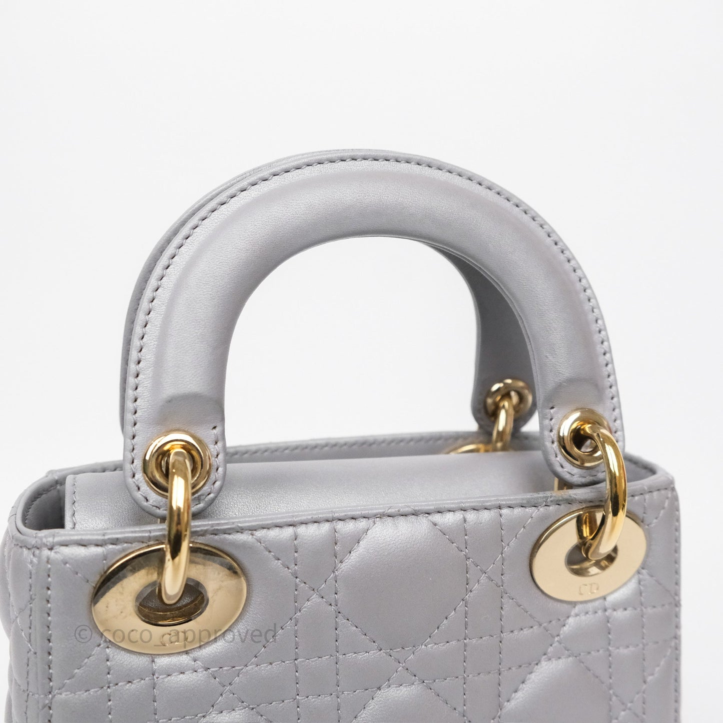 Christian Dior Mini Lady Dior Iridescent Grey Lambskin Cannage Gold Hardware