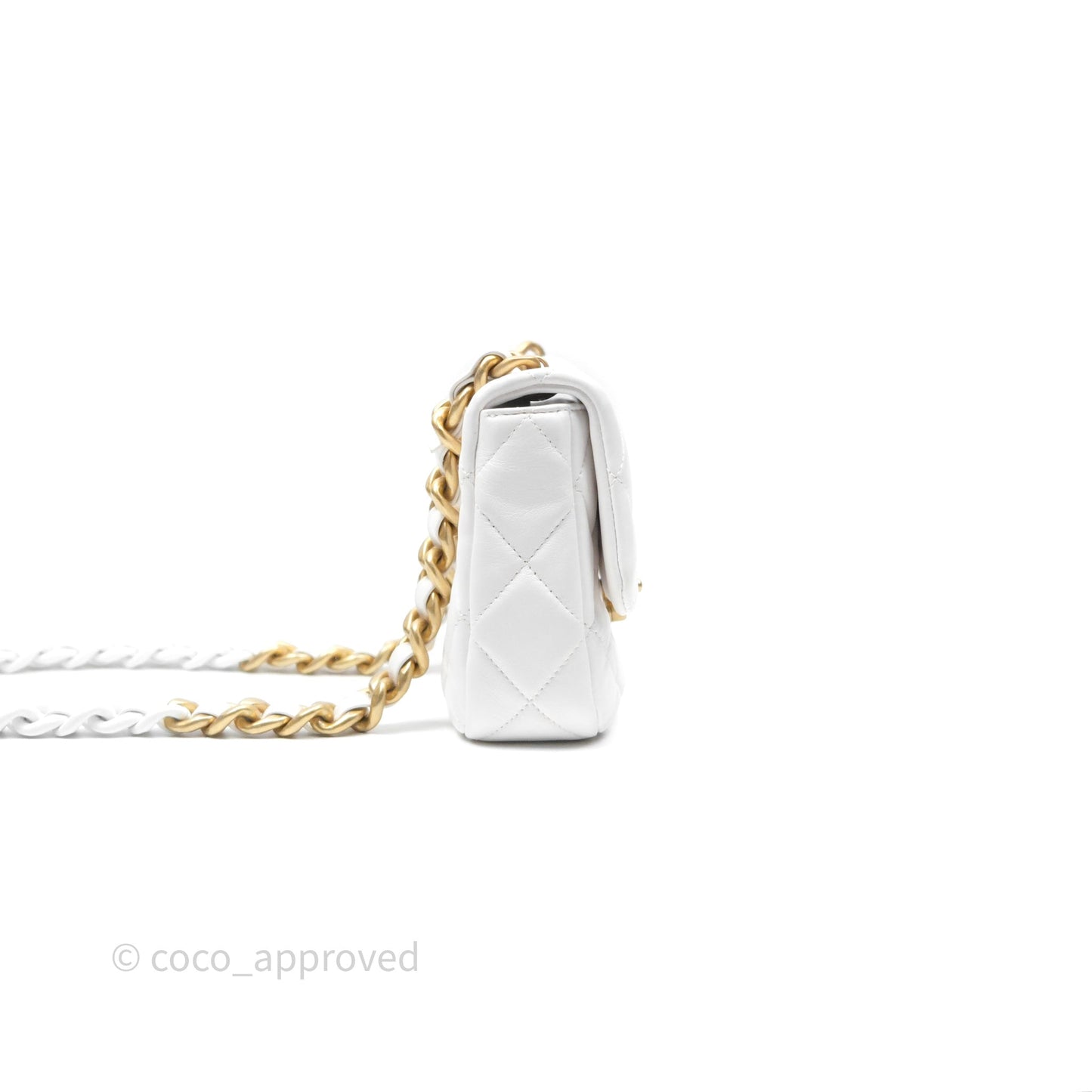 Chanel Small Flap Bag White Lambskin Aged Gold and Lacquered Metal 22S