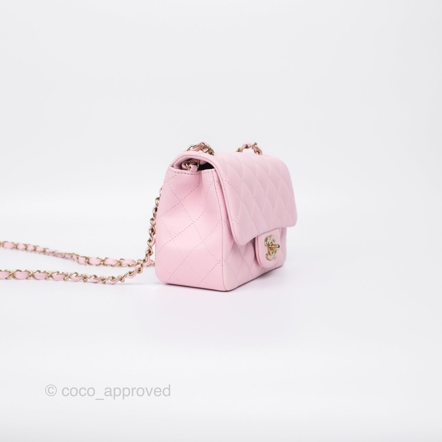 Chanel Mini Square Flap Quilted Pink Lambskin Gold Hardware
