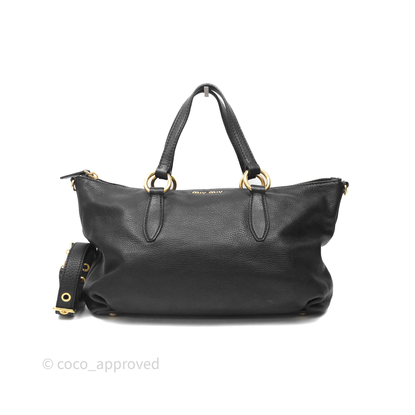 Miu Miu Vitello Tote Bag Black Gold Hardware