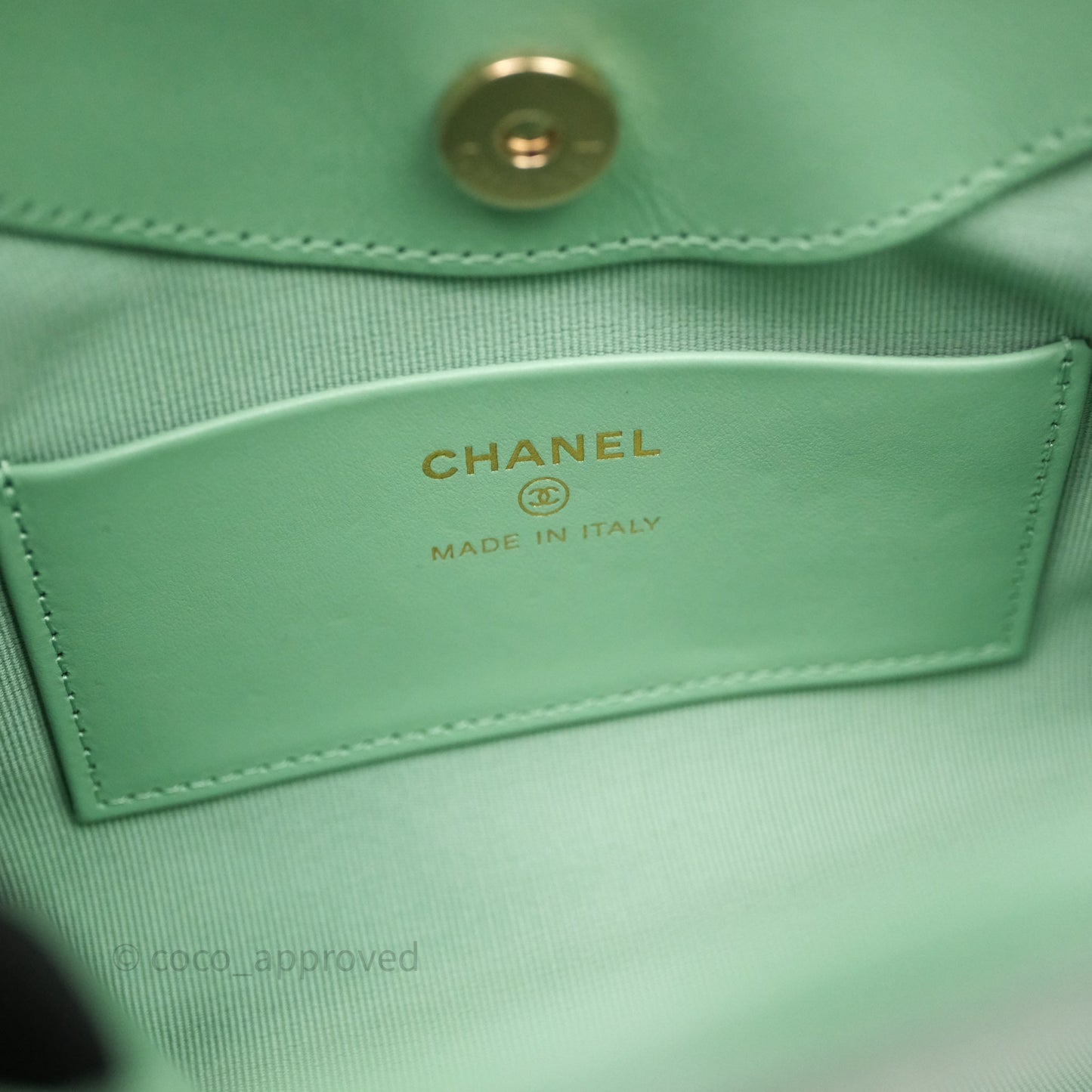 Chanel Nano 31 Green Shiny Lambskin Gold Hardware