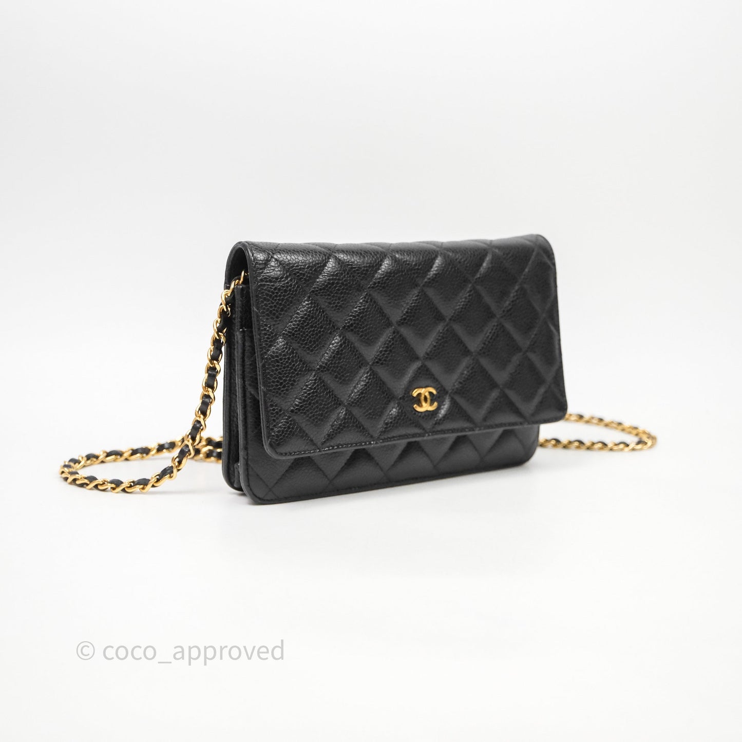 Chanel Classic Wallet On Chain WOC Quilted Black Caviar Gold Hardware