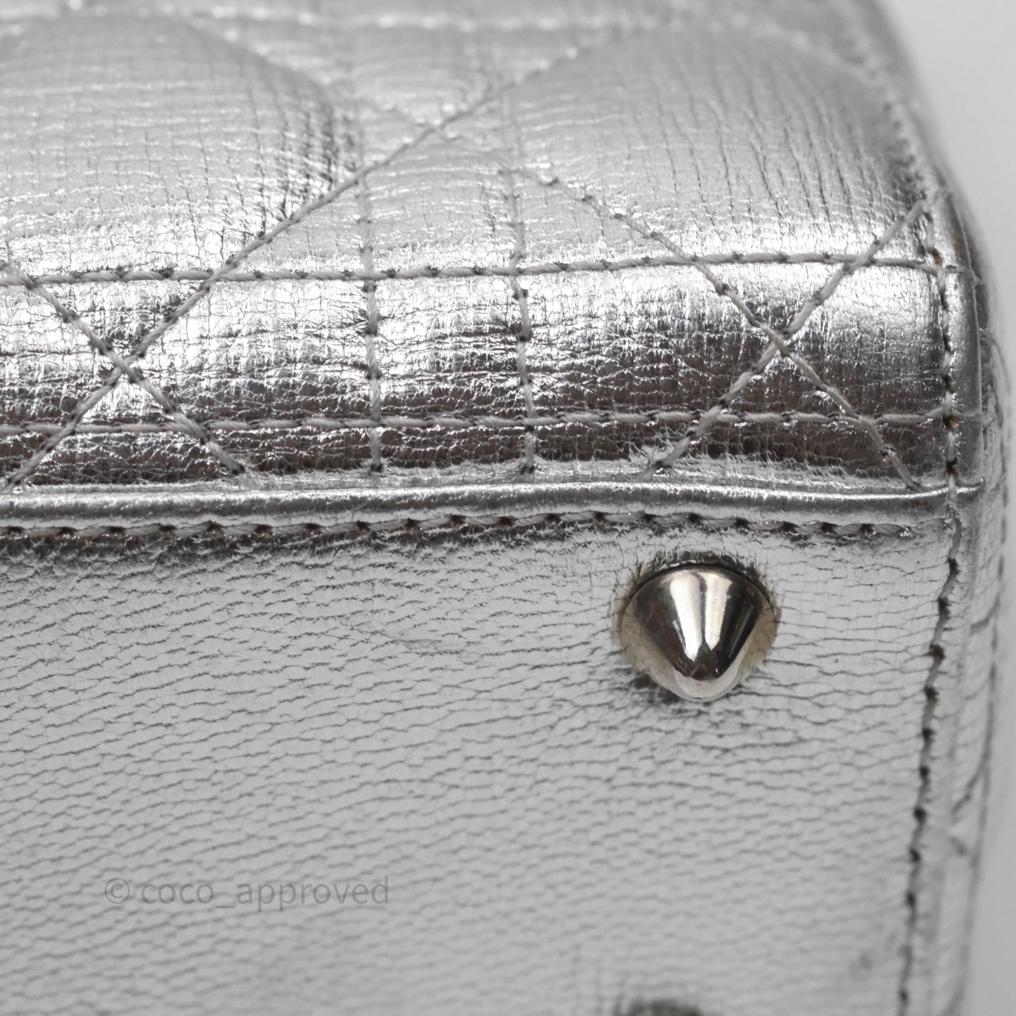 Christian Dior Small Lady Dior My ABCDior Silver Metallic Grained Calfskin Cannage