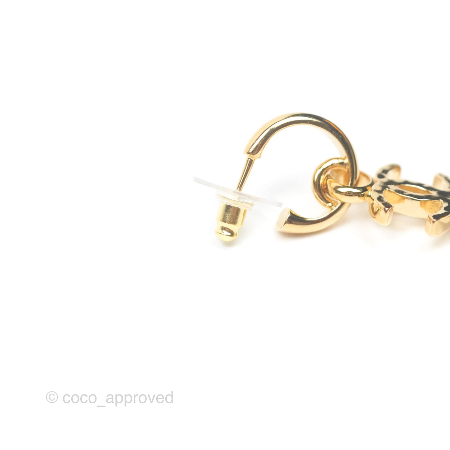 Chanel CC Pearl Drop Hoop Earrings Gold Tone 24S
