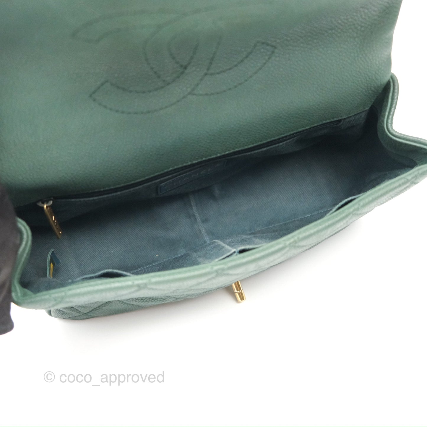 Chanel Globe Trotter Flap Bag Dark Green Caviar Aged Gold Hardware