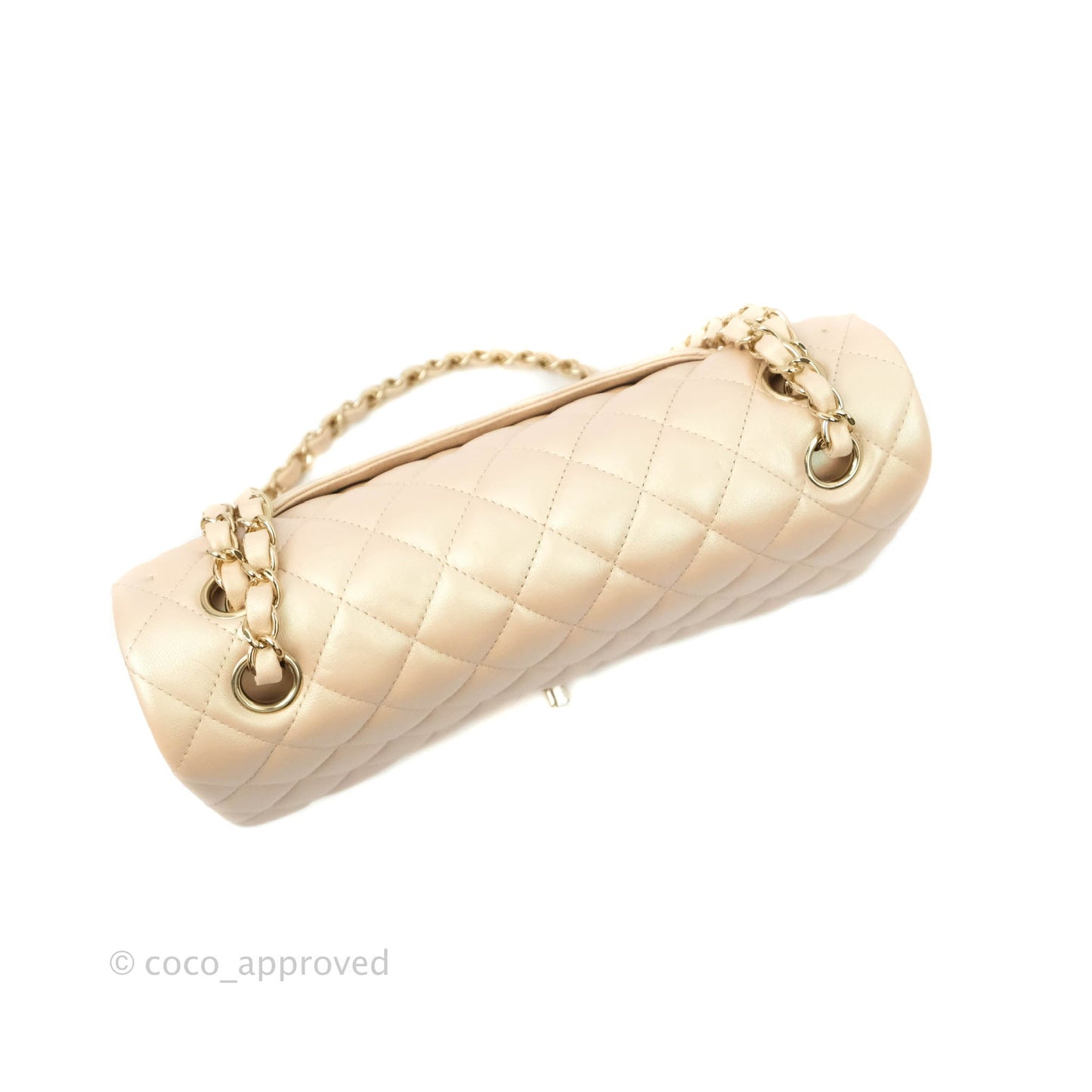 Chanel Classic M/L Medium Double Flap Iridescent Beige Calfskin Gold Hardware 21S
