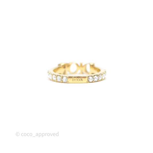 Christian Dior Crystal Logo Ring Gold Tone Size M