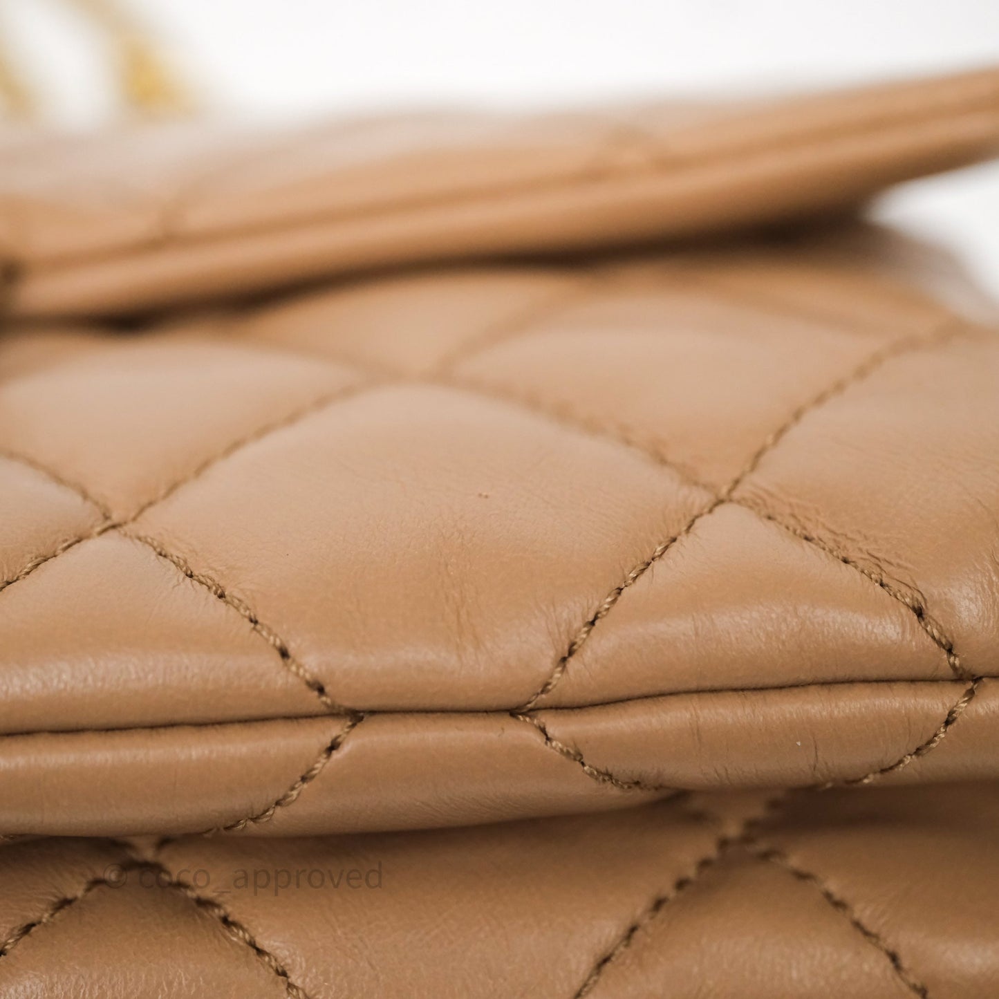 Chanel Medium All Slide Adjustable Chain Flap Bag Beige Lambskin Aged Gold Hardware