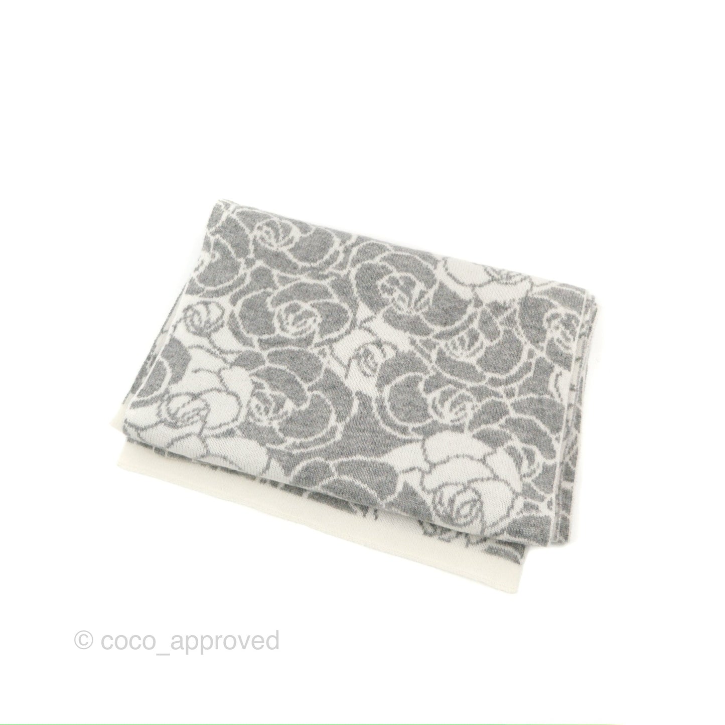 Chanel Camellia Grey/White Cashmere Scarf