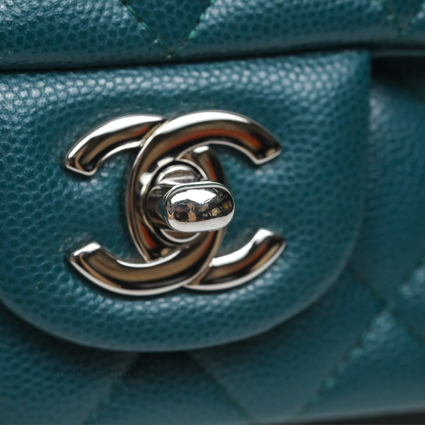 Chanel Quilted Mini Rectangular Green Caviar Silver Hardware
