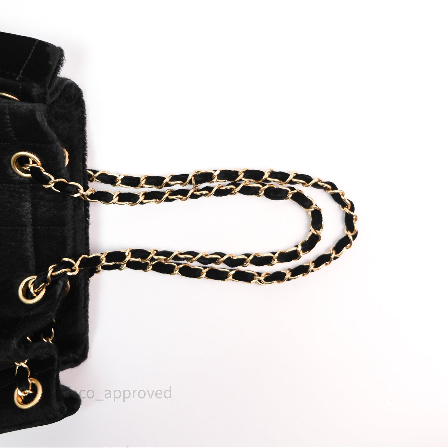 Chanel Vintage Quilted Drawstring Tote Bag Pony Hair Velvet Gold Hardware