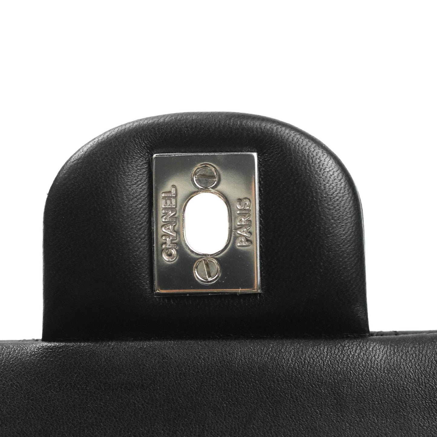 Chanel Classic M/L Medium Double Flap Black Lambskin Silver Hardware