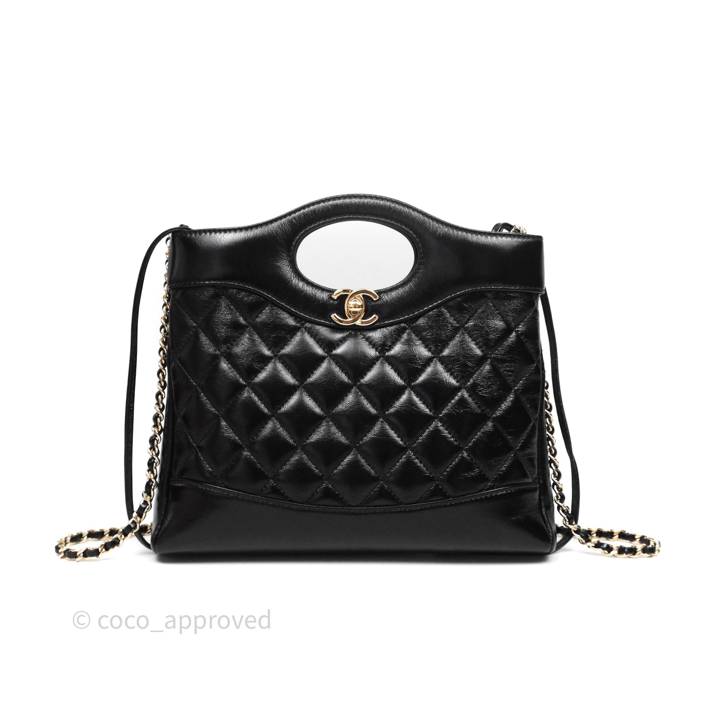 Chanel 31 Small Shopping Bag Shiny Lambskin Black Gold Hardware
