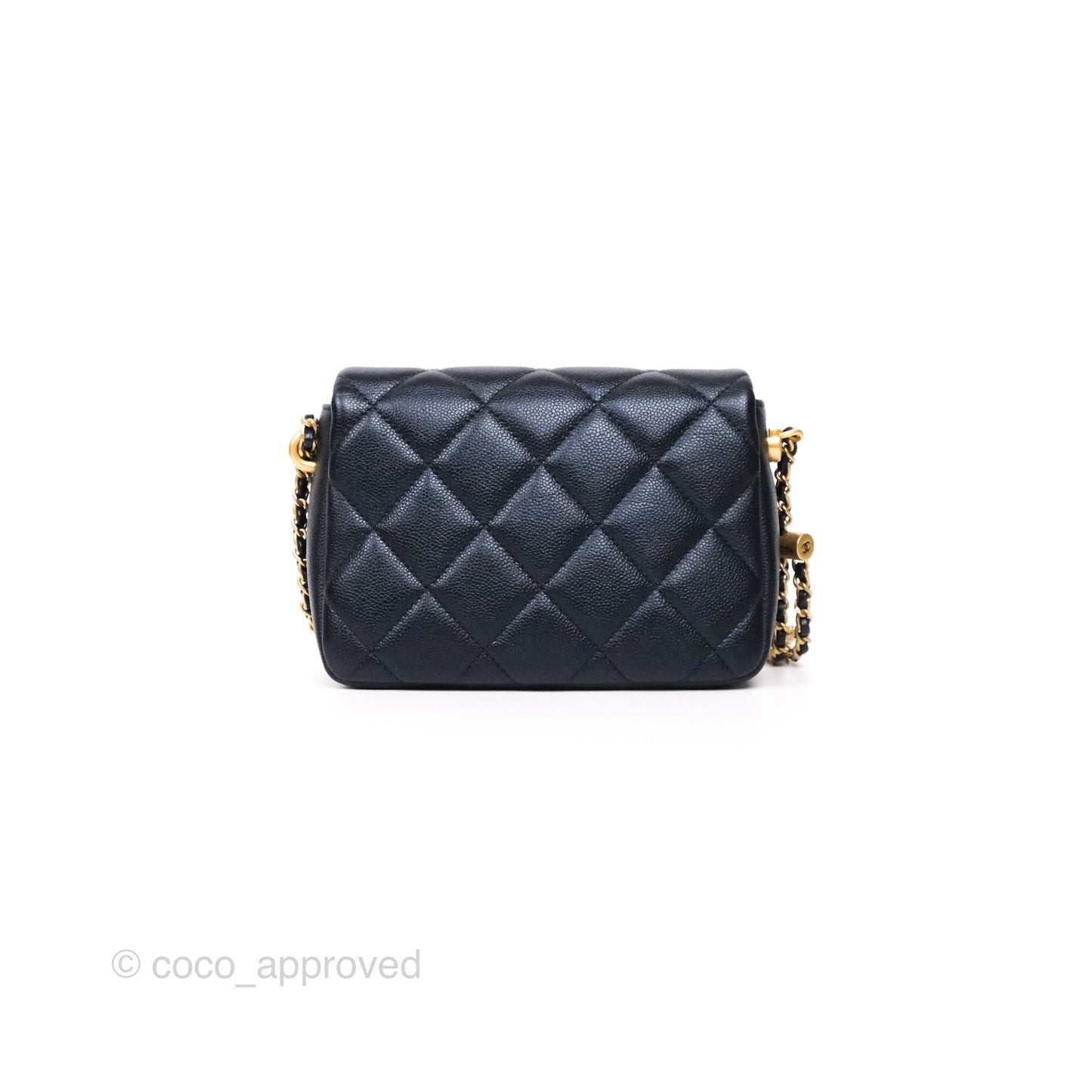 Chanel My Perfect Mini Flap Quilted Iridescent Navy Caviar Aged Gold Hardware