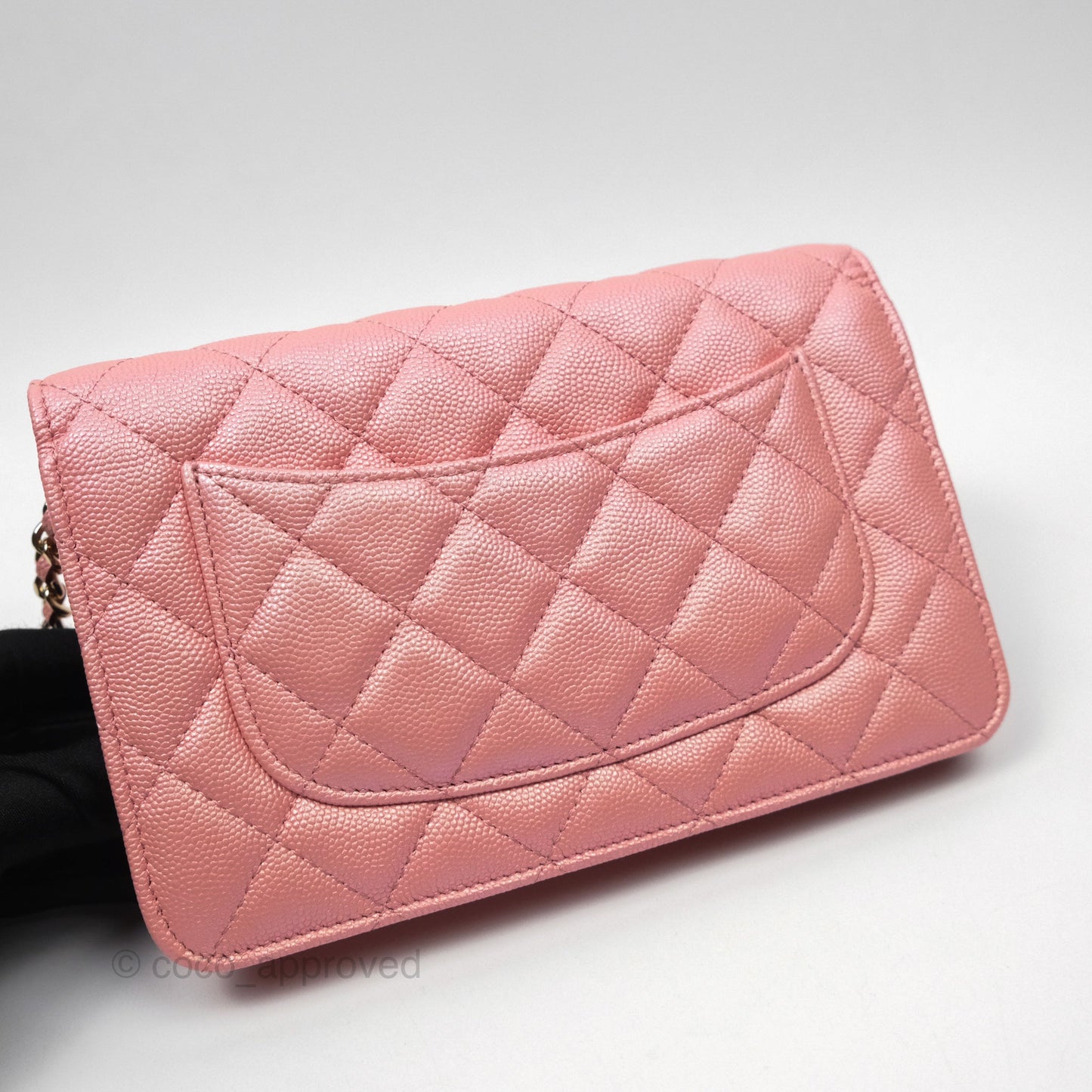 Chanel Classic Quilted Wallet on Chain WOC Iridescent Pink Caviar Gold Hardware