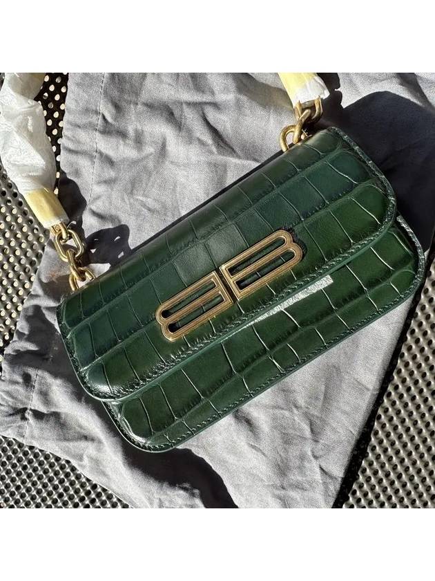 Luxury Balenciaga Crocker Leather Gossip Shoulder Bag Green