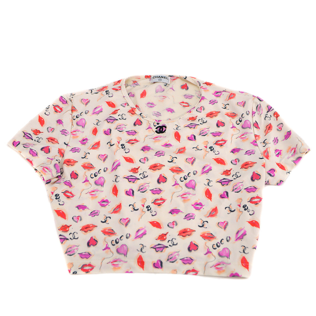 Luxury Chanel lipstick-print cropped T-shirt #42
