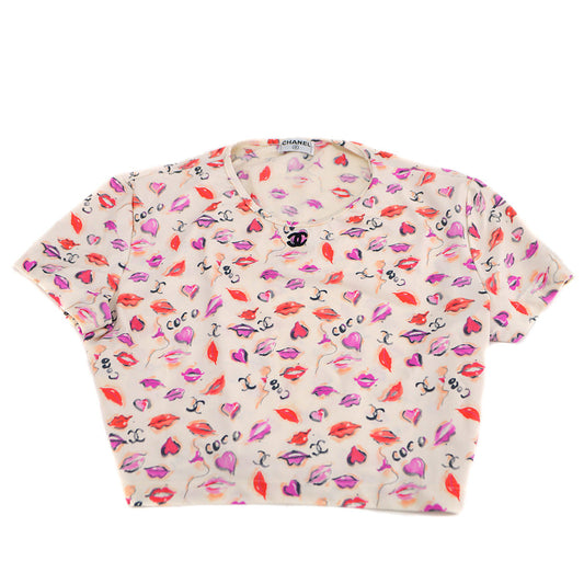 Luxury Chanel lipstick-print cropped T-shirt #42