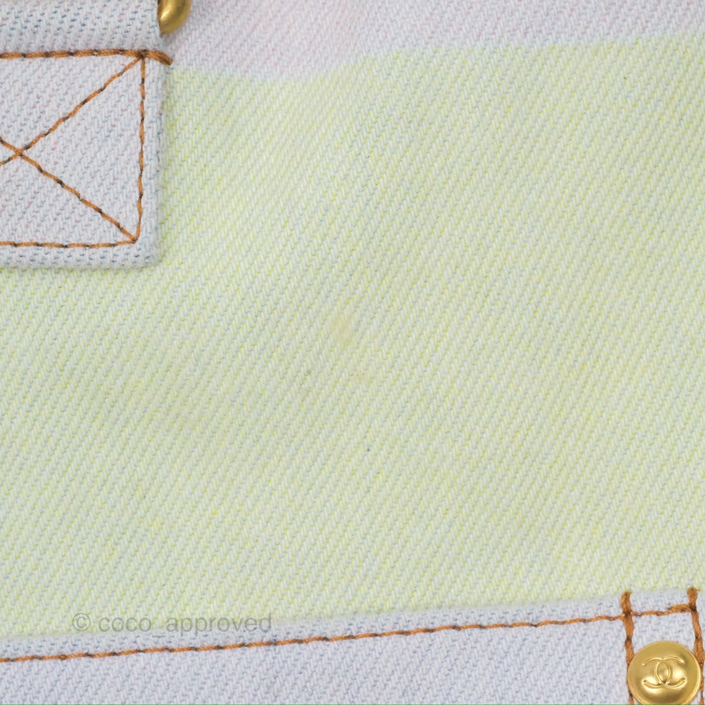 Chanel Printed Denim Large Shopping Bag Aged Gold Hardware