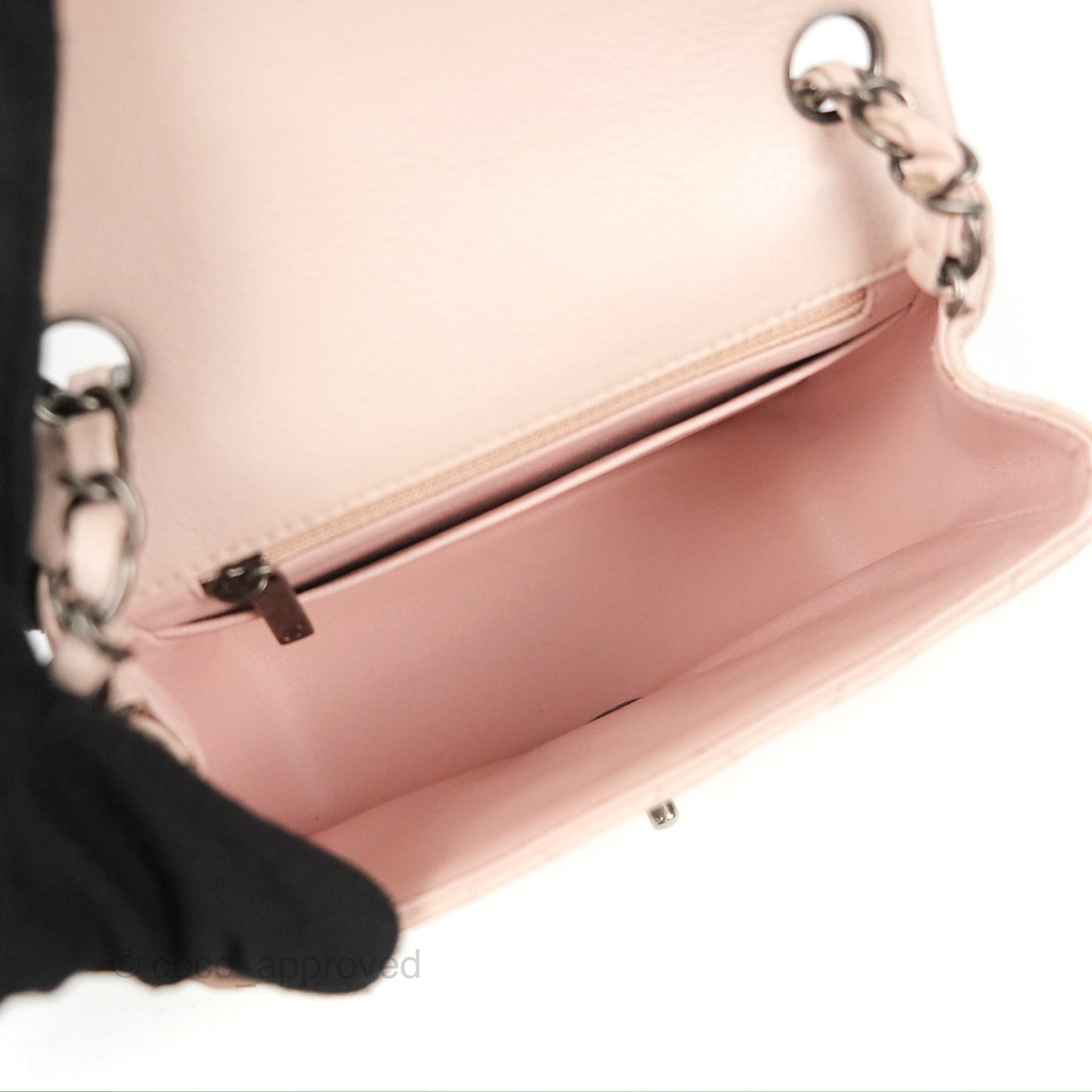 Chanel Quilted Mini Square Flap Pale Pink Caviar Ruthenium Hardware