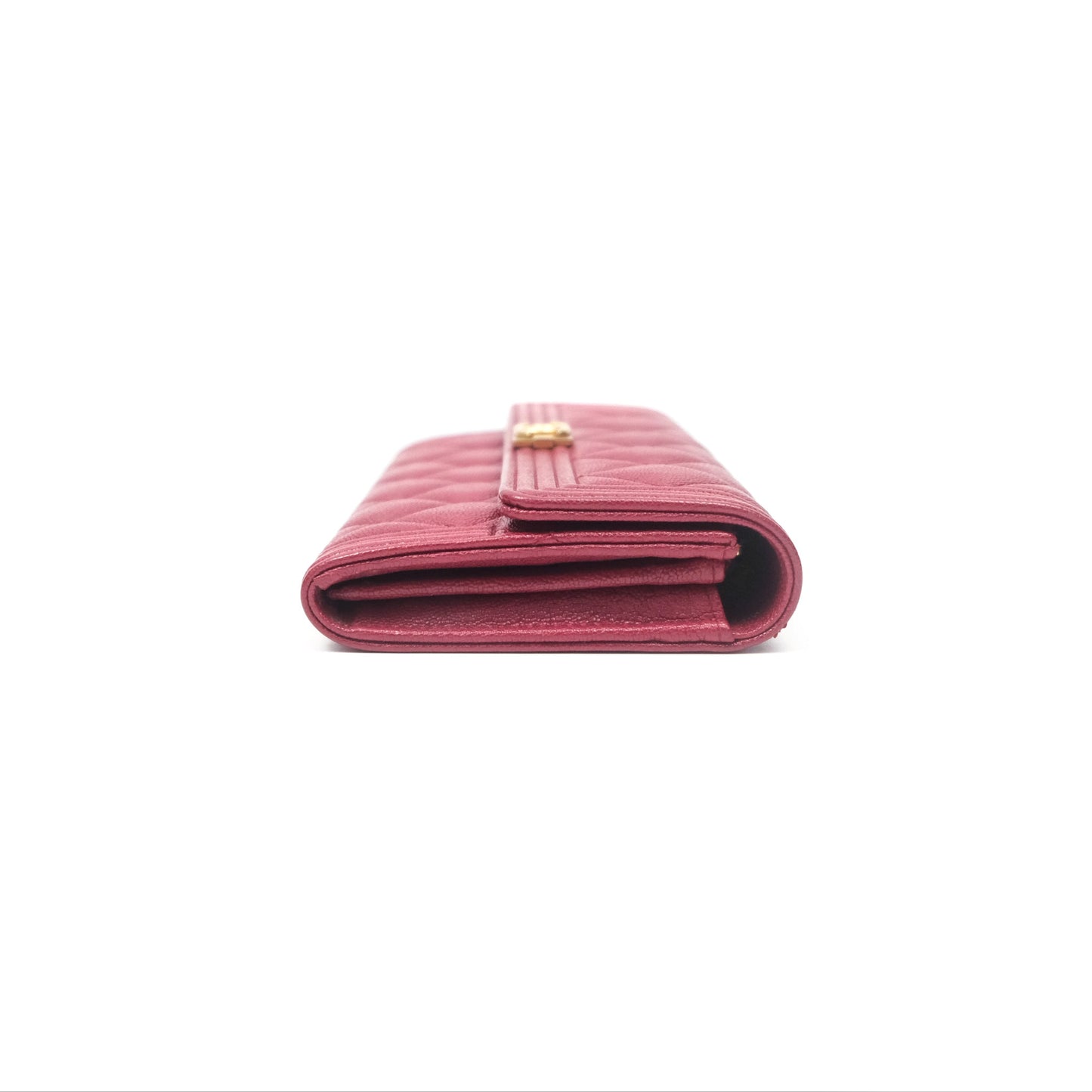 Chanel Quilted Boy Flap Long Wallet Dark Red Caviar Aged Gold Hardware