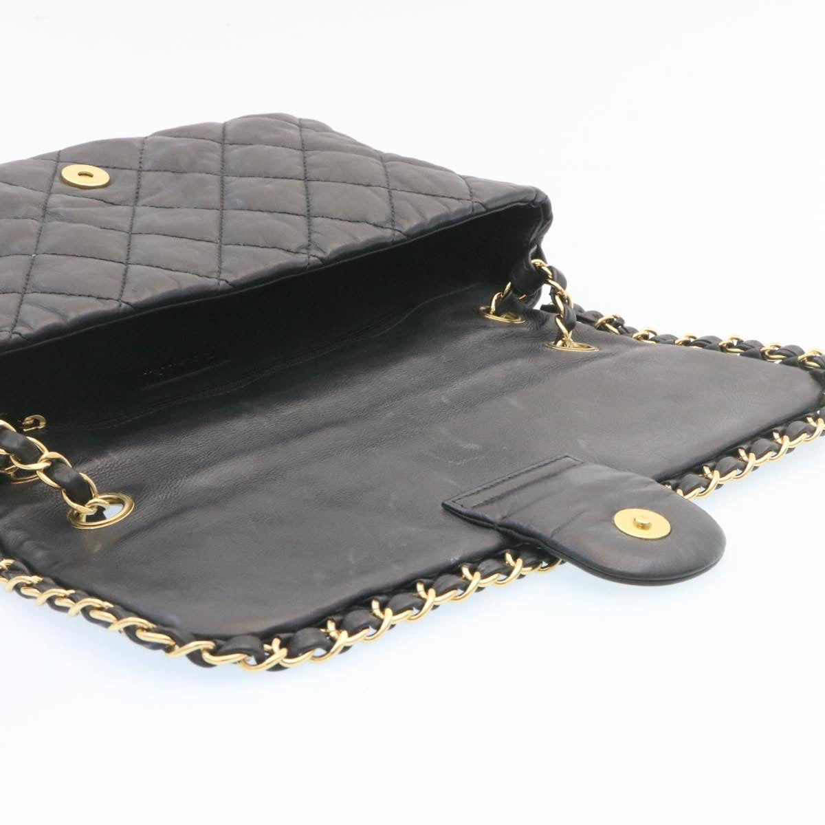 CHANEL Matelasse Chain Flap Shoulder Bag Lamb Skin Black Gold CC  27027A