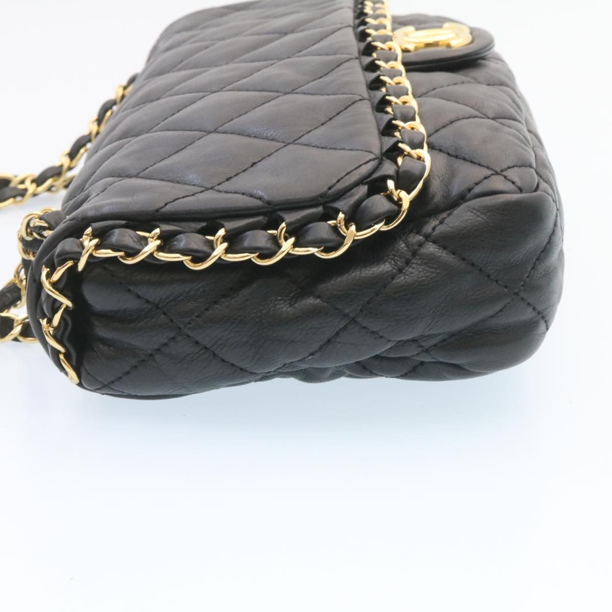 CHANEL Matelasse Chain Flap Shoulder Bag Lamb Skin Black Gold CC  27027A