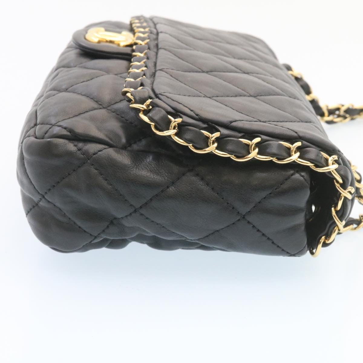 CHANEL Matelasse Chain Flap Shoulder Bag Lamb Skin Black Gold CC  27027A