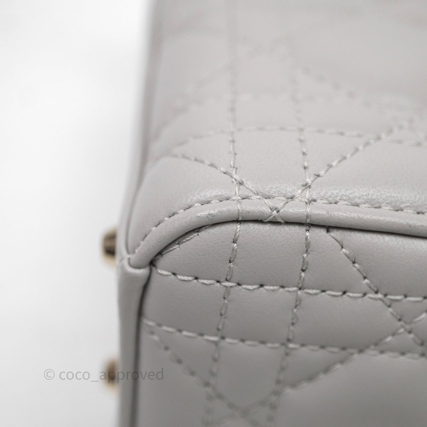 Christian Dior Mini Lady Dior Gray Lambskin Cannage Diamonds Gold Hardware