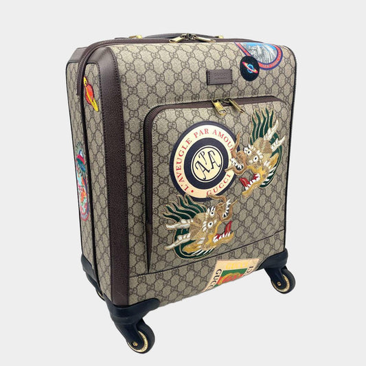 Luxury Gucci GG Supreme Carry-On Suitcase- Travel Patches