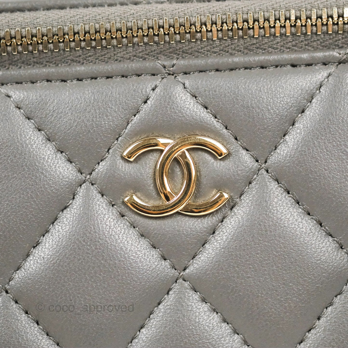 Chanel Vanity Rectangular Top Handle Dark Grey Lambskin Gold Hardware