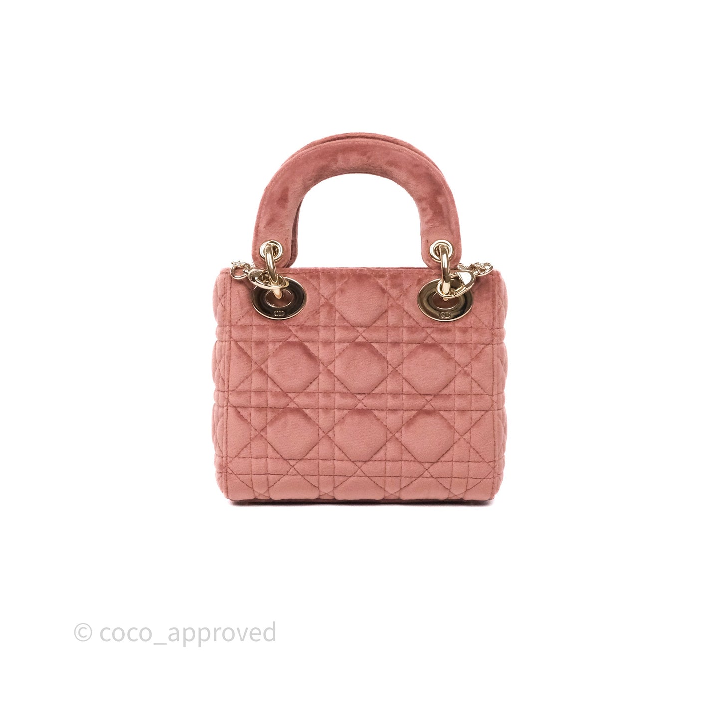 Dior Mini Lady Dior Pink Velvet Cannage Crystal Charms Gold Hardware
