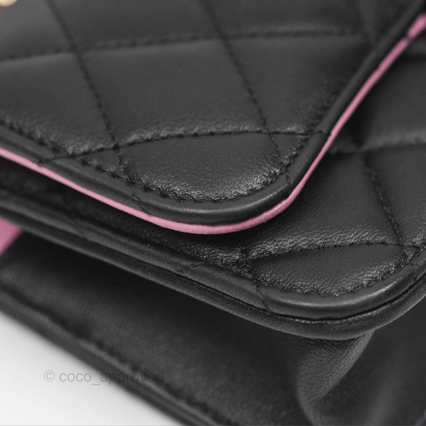 Chanel Top Handle Mini WOC Phone Holder Black/Pink Lambskin Gold Hardware 23P