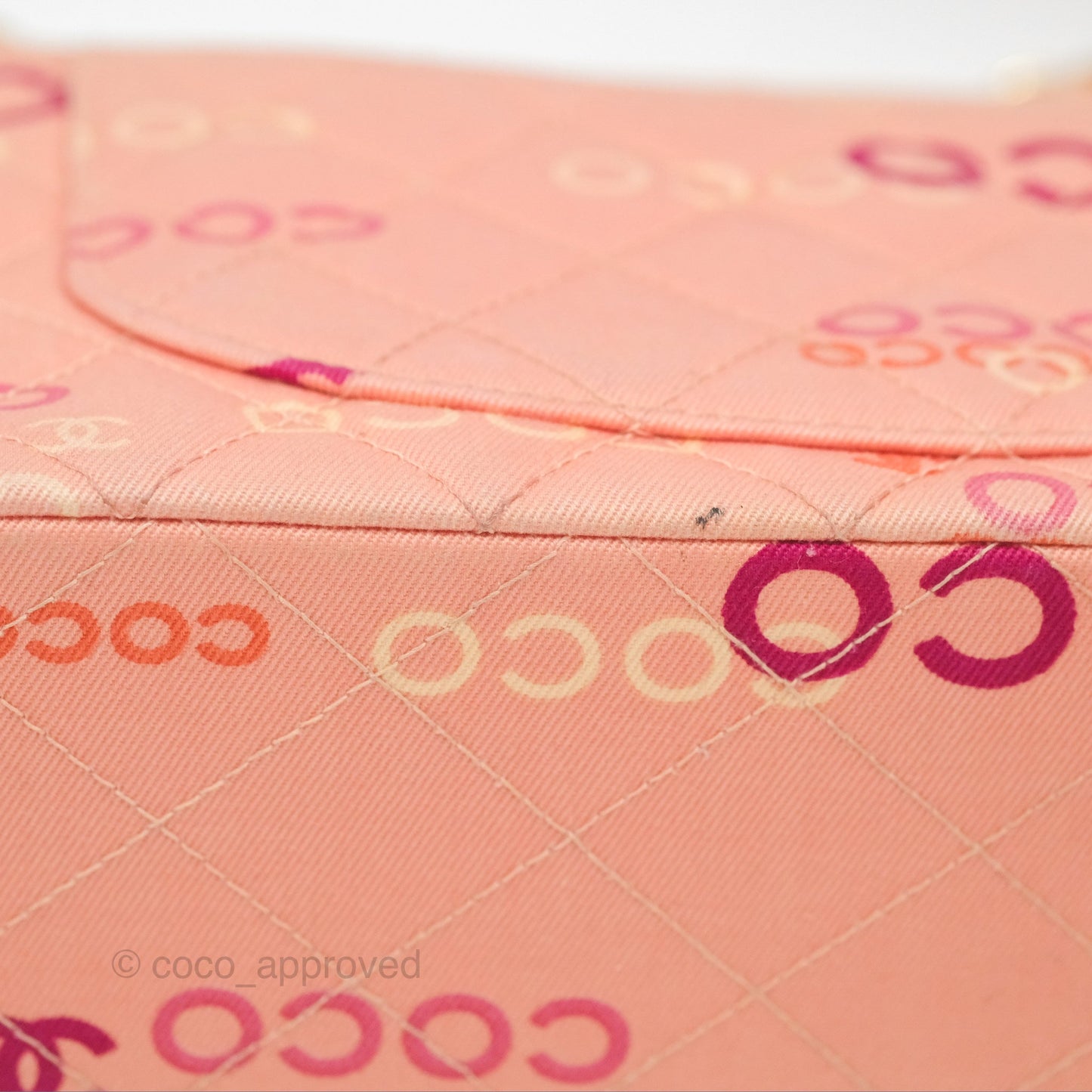 Chanel Coco Logo Medium Classic Flap Quilted Coral Pink Canvas Gold Hardware