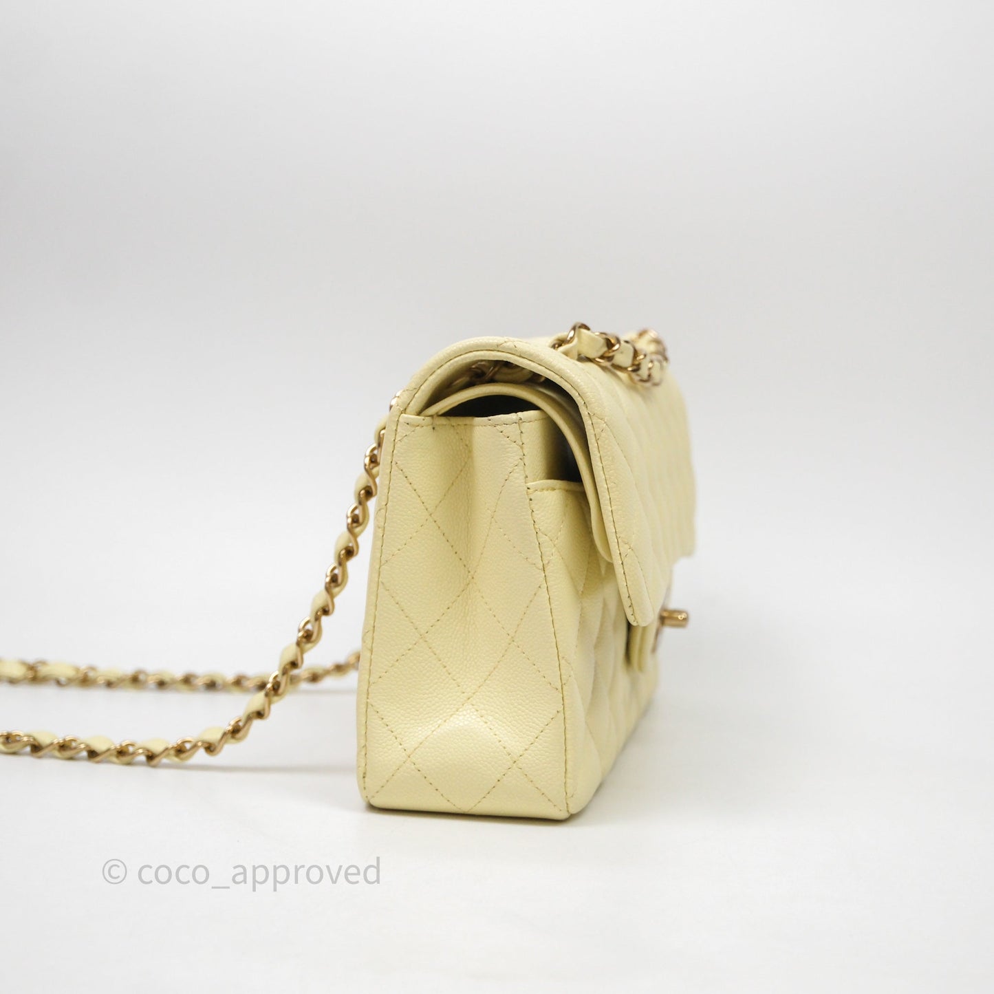 Chanel Small Classic Quilted Flap Light Yellow Caviar Gold Hardware