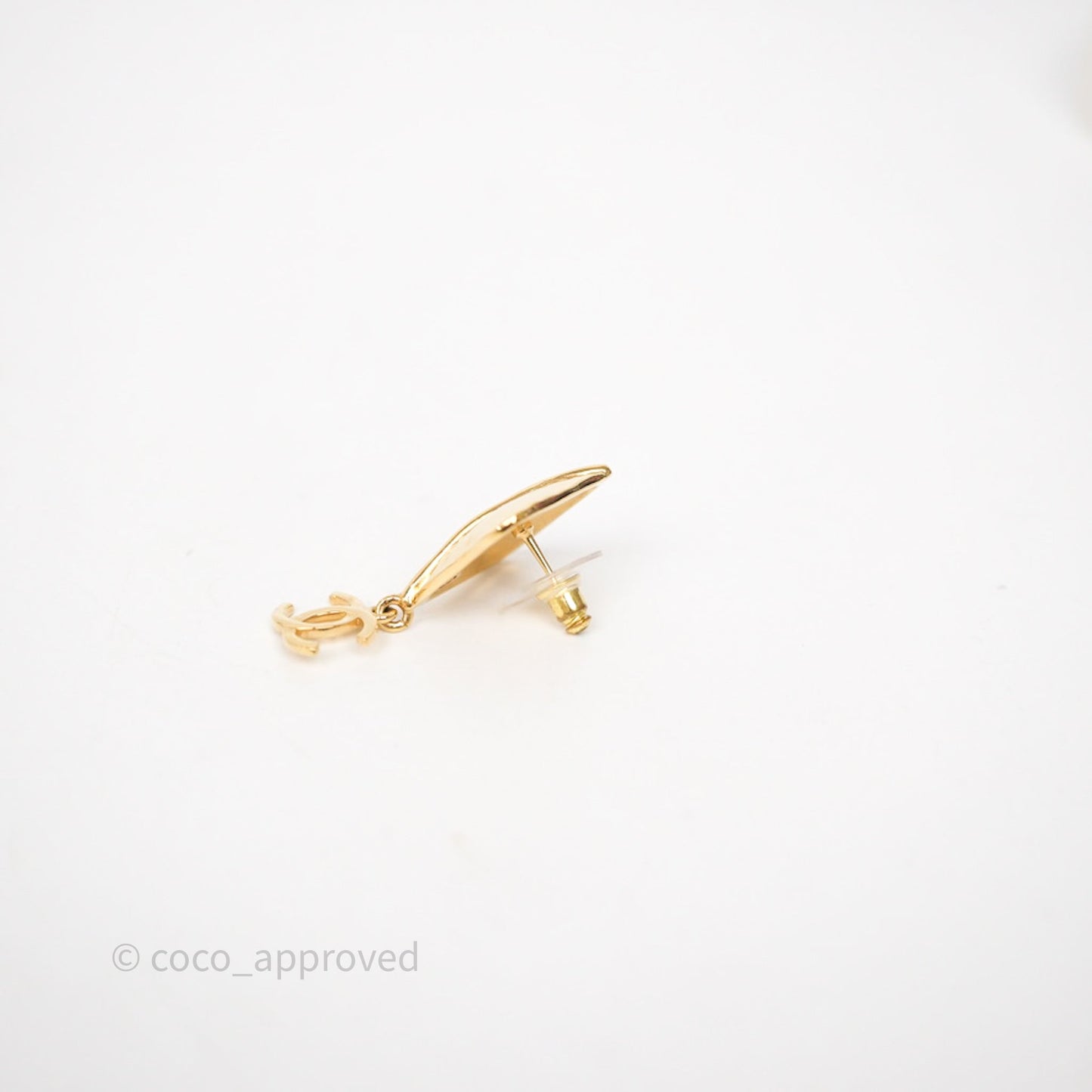 Chanel Square Drop CC Earrings Gold Tone 24K