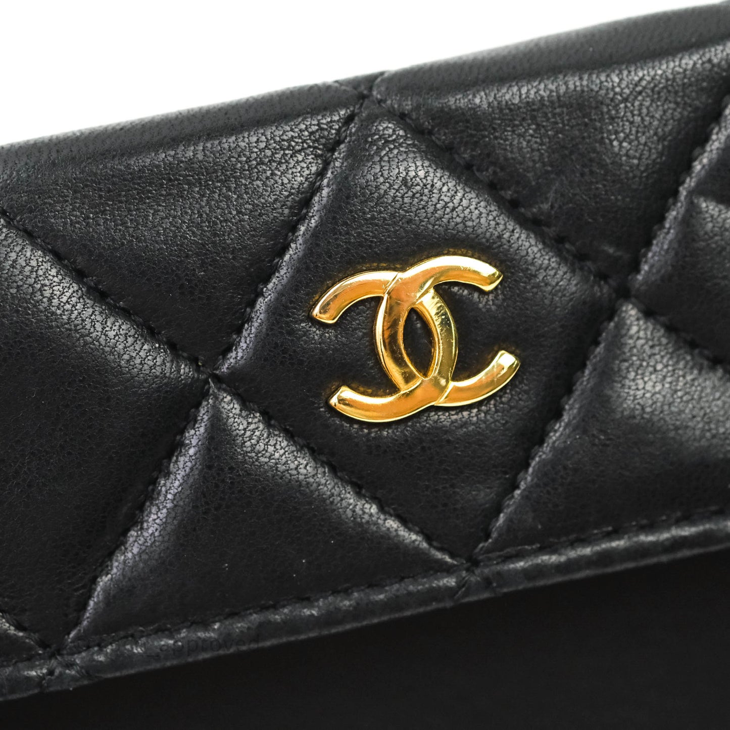 Chanel Vintage Flap Bag with Purse Pouch Black Lambskin 24K Gold Hardware