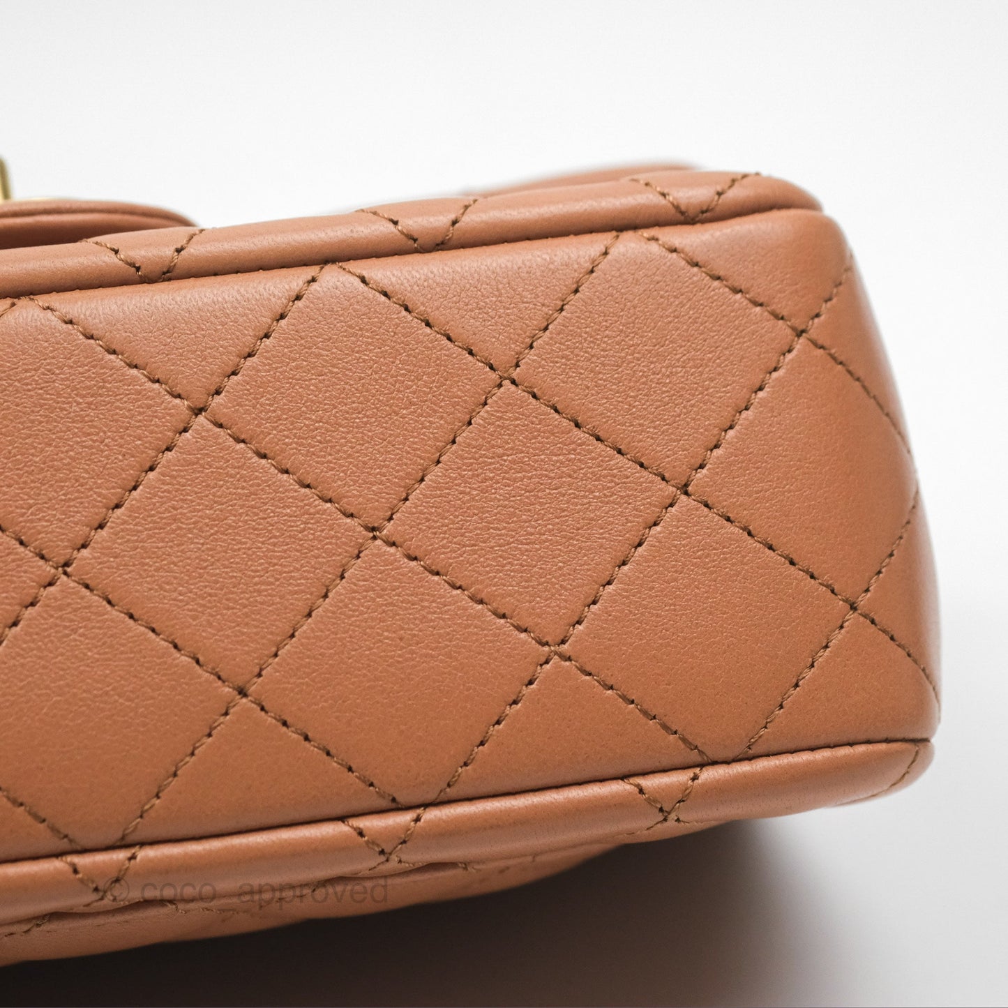 Chanel Mini Rectangular Pearl Crush Caramel Dark Beige Lambskin Aged Gold Hardware