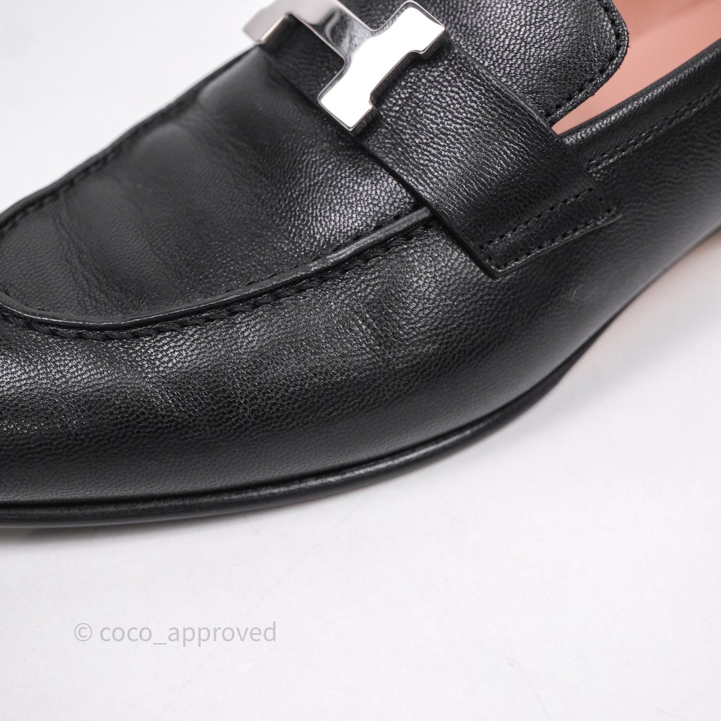 Hermès Paris Loafer Black Goatskin Palladium H Buckle Size 38