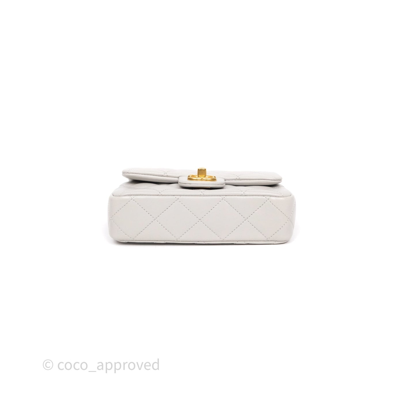 Chanel Heart Crush Mini Flap Bag Light Grey Lambskin Aged Gold Hardware 24P