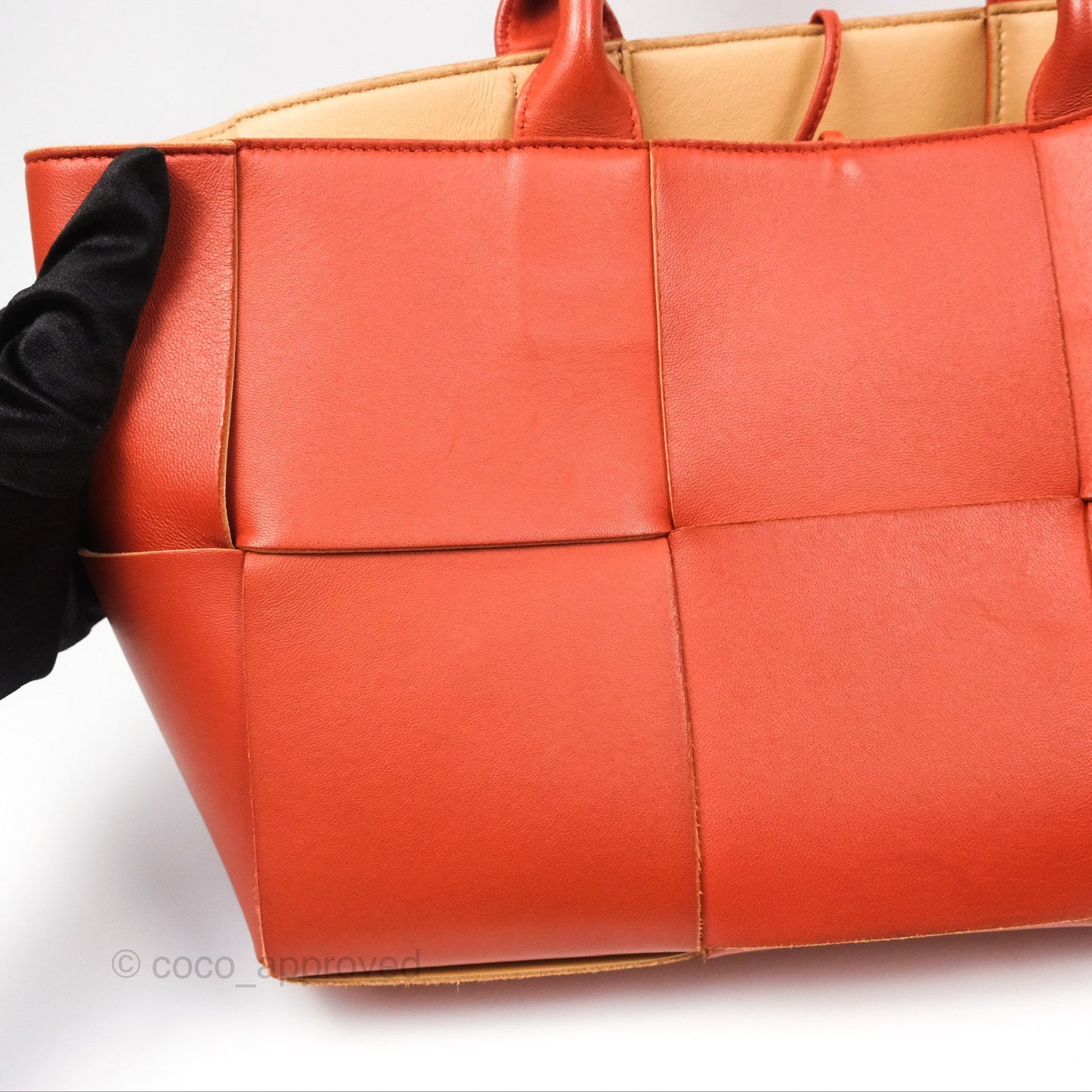 Bottega Veneta Small Arco Tote Bag Dark Orange Micro Intreccio Lambskin