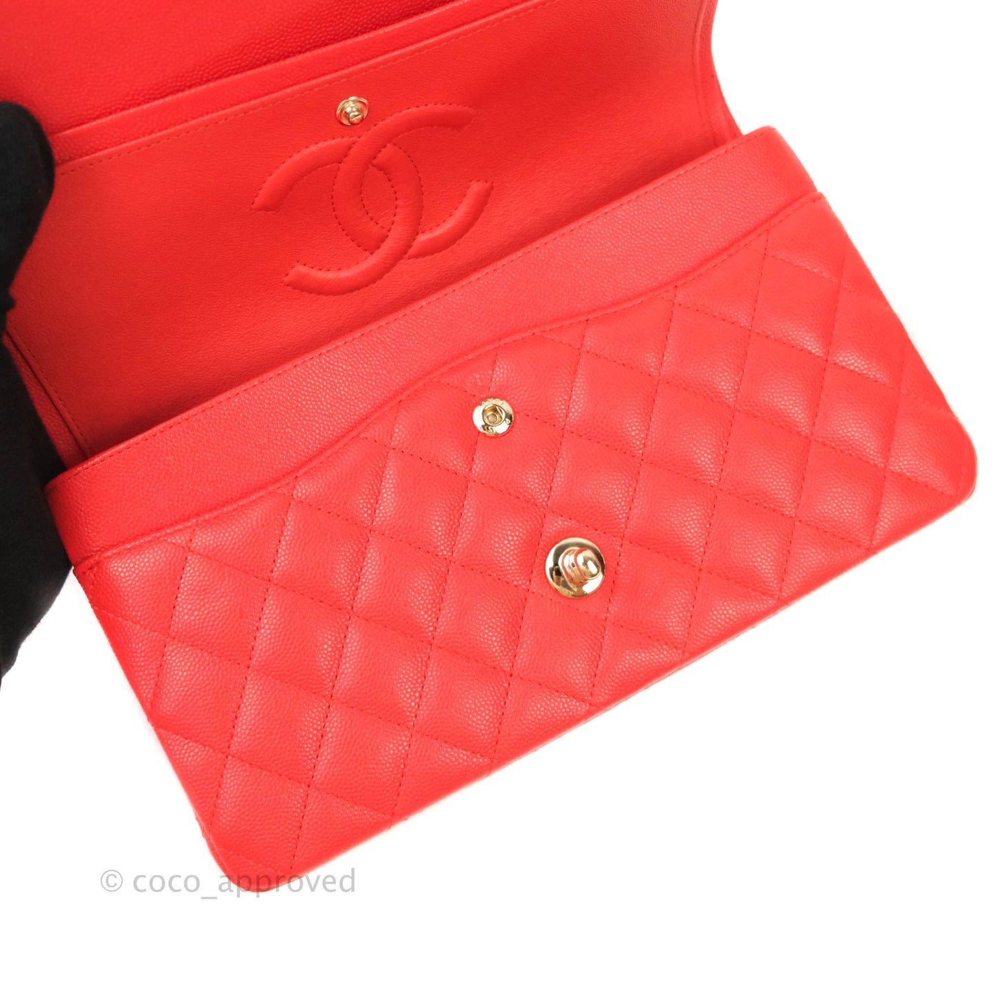 Chanel Classic M/L Medium Double Flap Red Caviar Gold Hardware