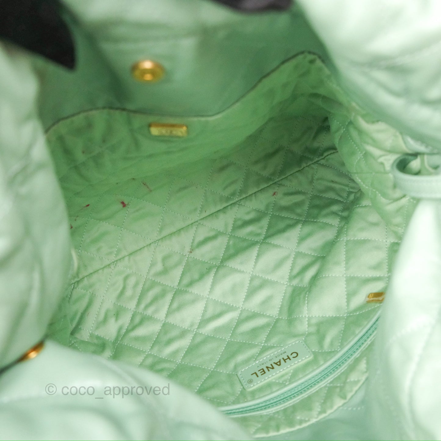 Chanel 22 Small Mint Green Shiny Aged Calfskin Aged Gold Hardware
