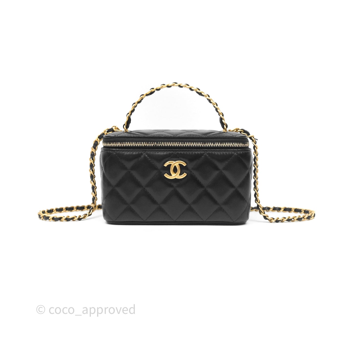 Chanel Vanity Rectangular with Top Handle Black Lambskin Aged Gold Hardware