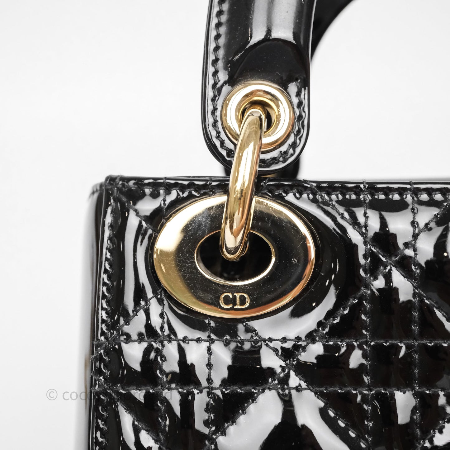 Christian Dior Mini Lady Dior Black Cannage Patent Gold Hardware