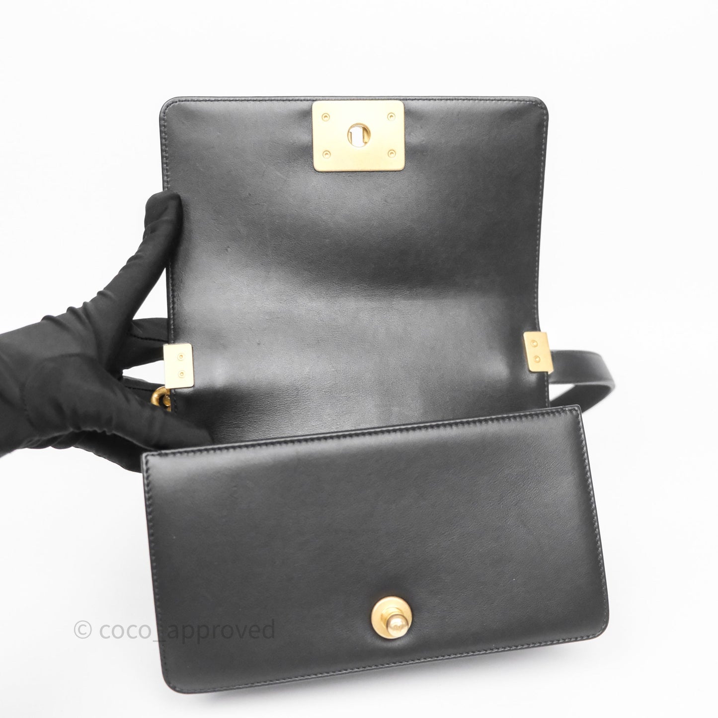 Chanel Small Boy Quilted Black Calfskin Aged Gold Hardware