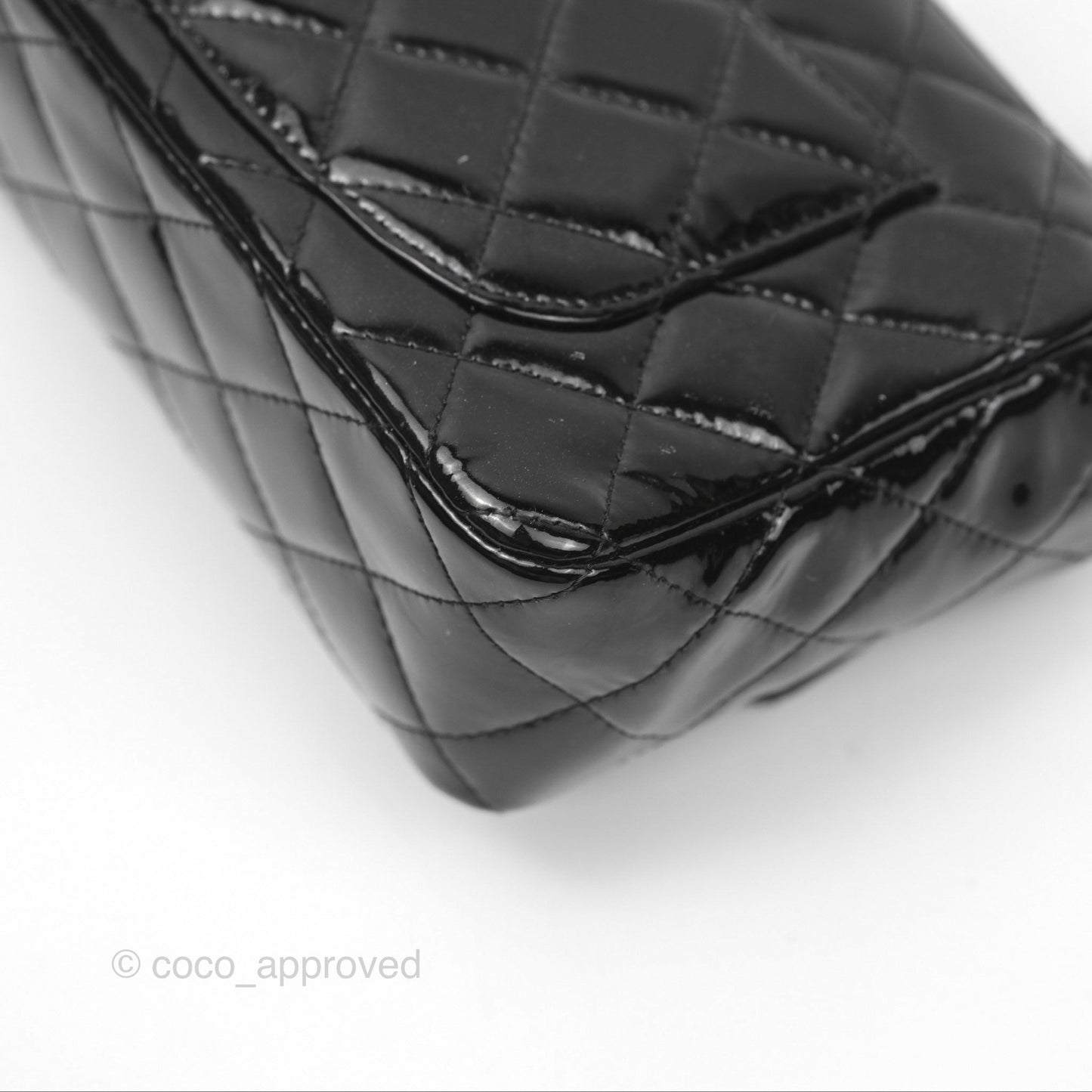 Chanel Quilted Mini Rectangular Flap Black Patent Silver Hardware