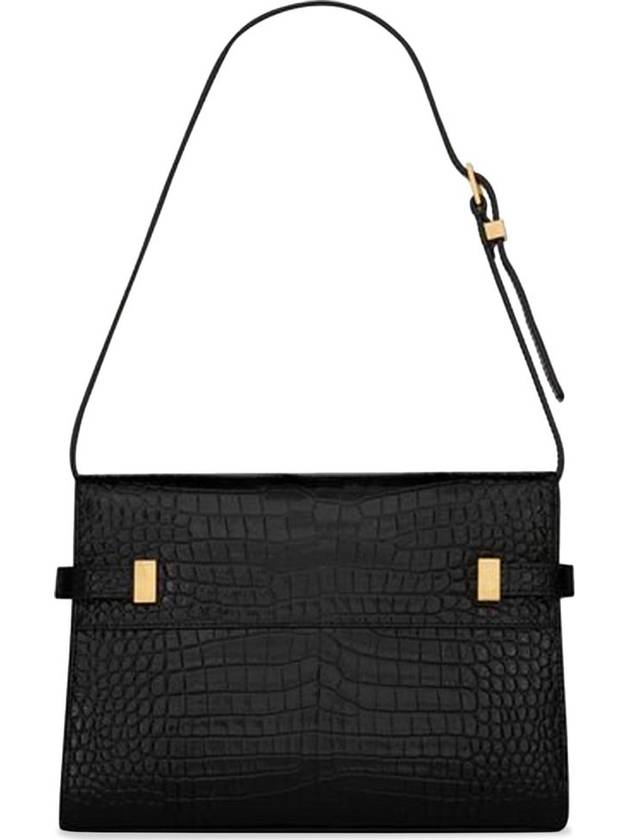 Luxury Saint Laurent Manhattan Crocodile Small Shoulder Bag Black